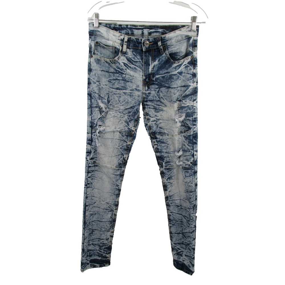 Southpole Mens Skinny Jeans 30 Acid Wash Blue Distressed Skater Denim Low Rise